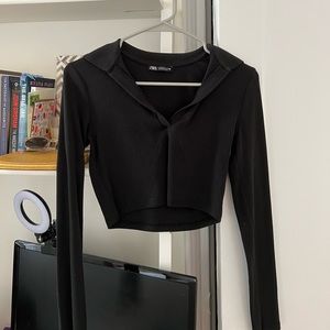 Zara long sleeve cropped collar shirt
